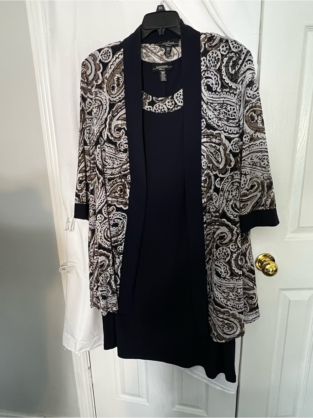 R&M Richards Navy Dress with Navy & White Paisley Lining